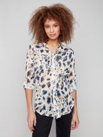 BUTTON UP FRONT TIE BLOUSE ANIMAL