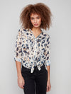 BUTTON UP FRONT TIE BLOUSE ANIMAL