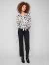 BUTTON UP FRONT TIE BLOUSE ANIMAL