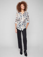 BUTTON UP FRONT TIE BLOUSE ANIMAL