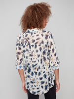 BUTTON UP FRONT TIE BLOUSE ANIMAL