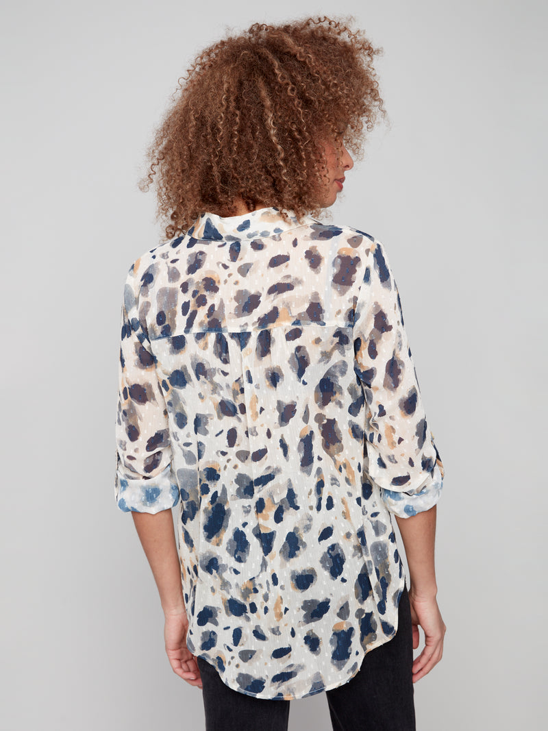 BUTTON UP FRONT TIE BLOUSE ANIMAL