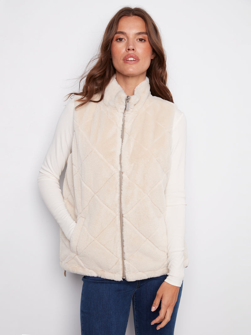 REVERSIBLE NYLON FAUX FUR VEST