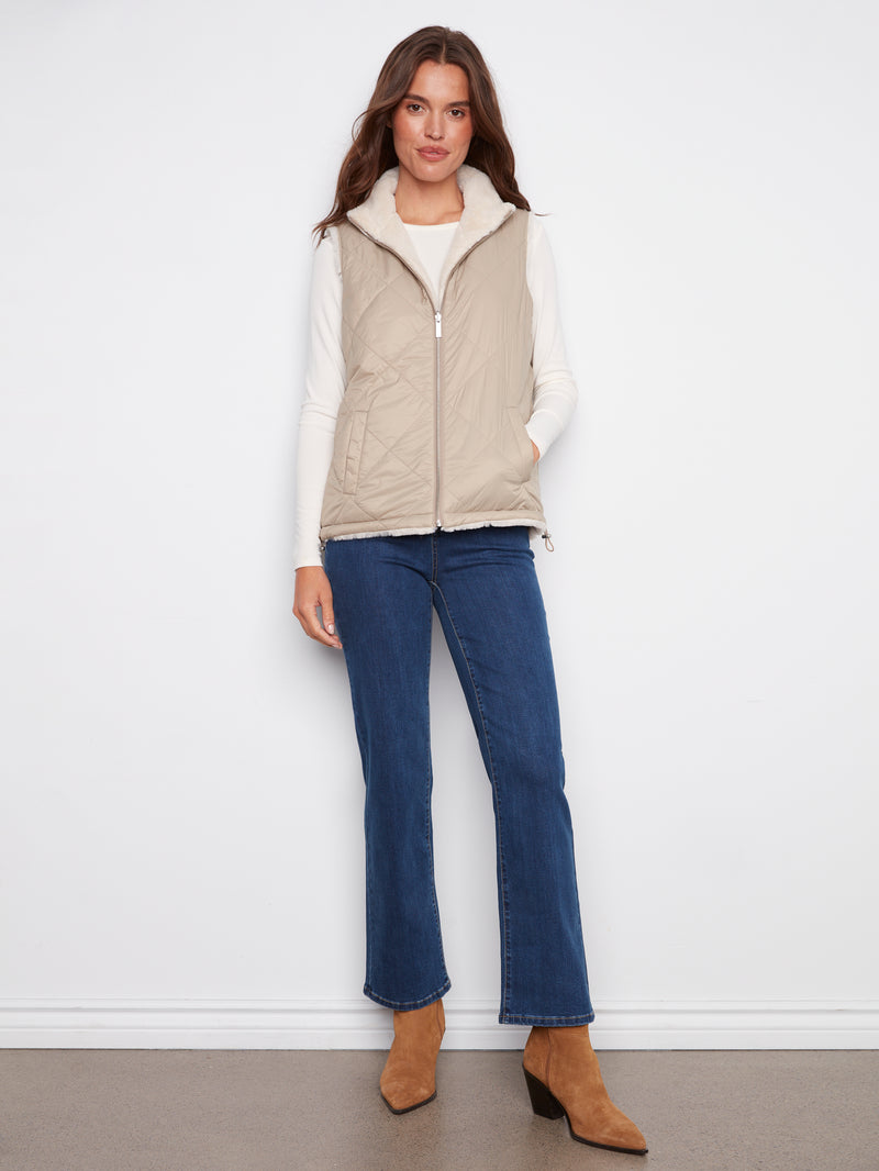 REVERSIBLE NYLON FAUX FUR VEST