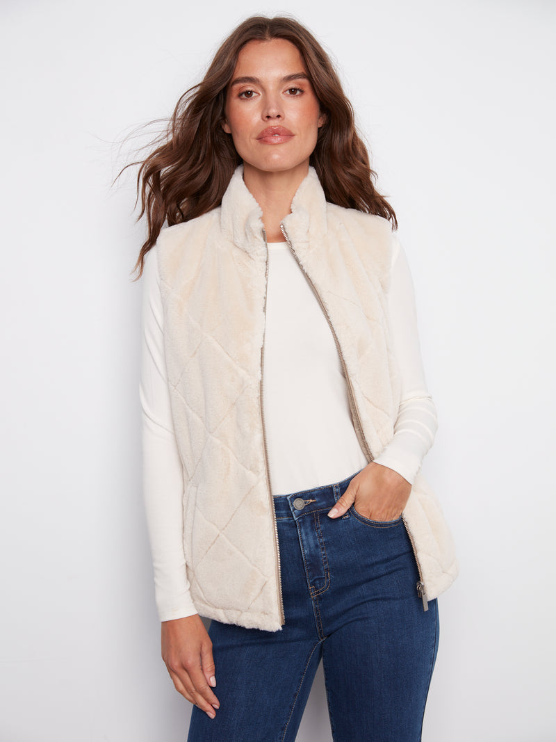 REVERSIBLE NYLON FAUX FUR VEST