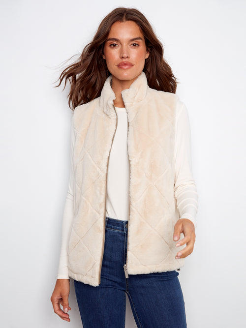 REVERSIBLE NYLON FAUX FUR VEST