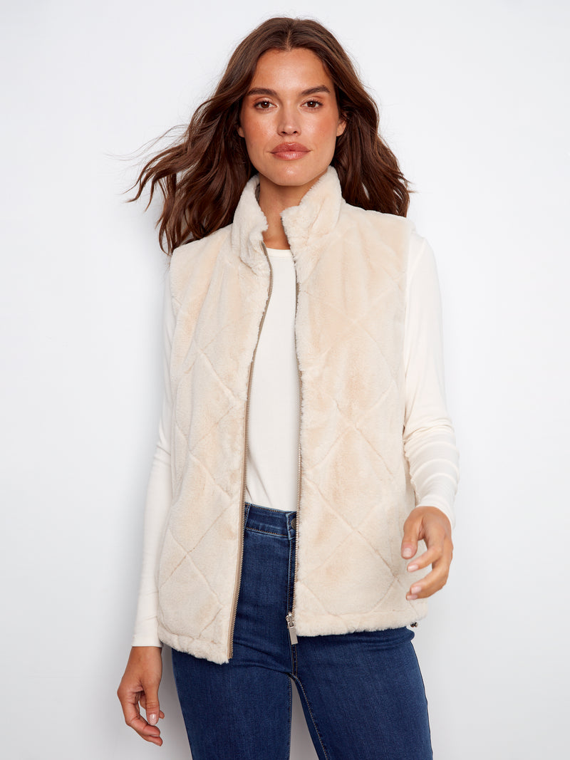 REVERSIBLE NYLON FAUX FUR VEST