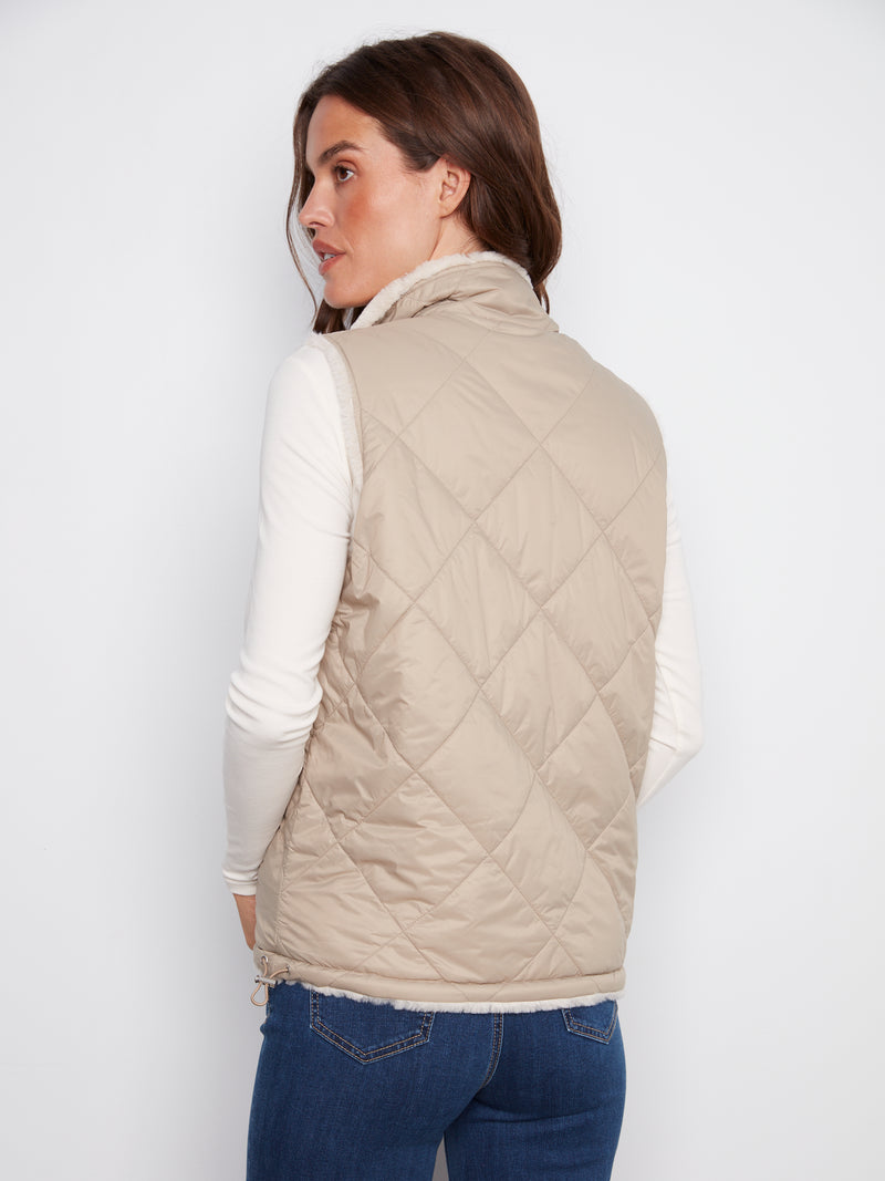 REVERSIBLE NYLON FAUX FUR VEST