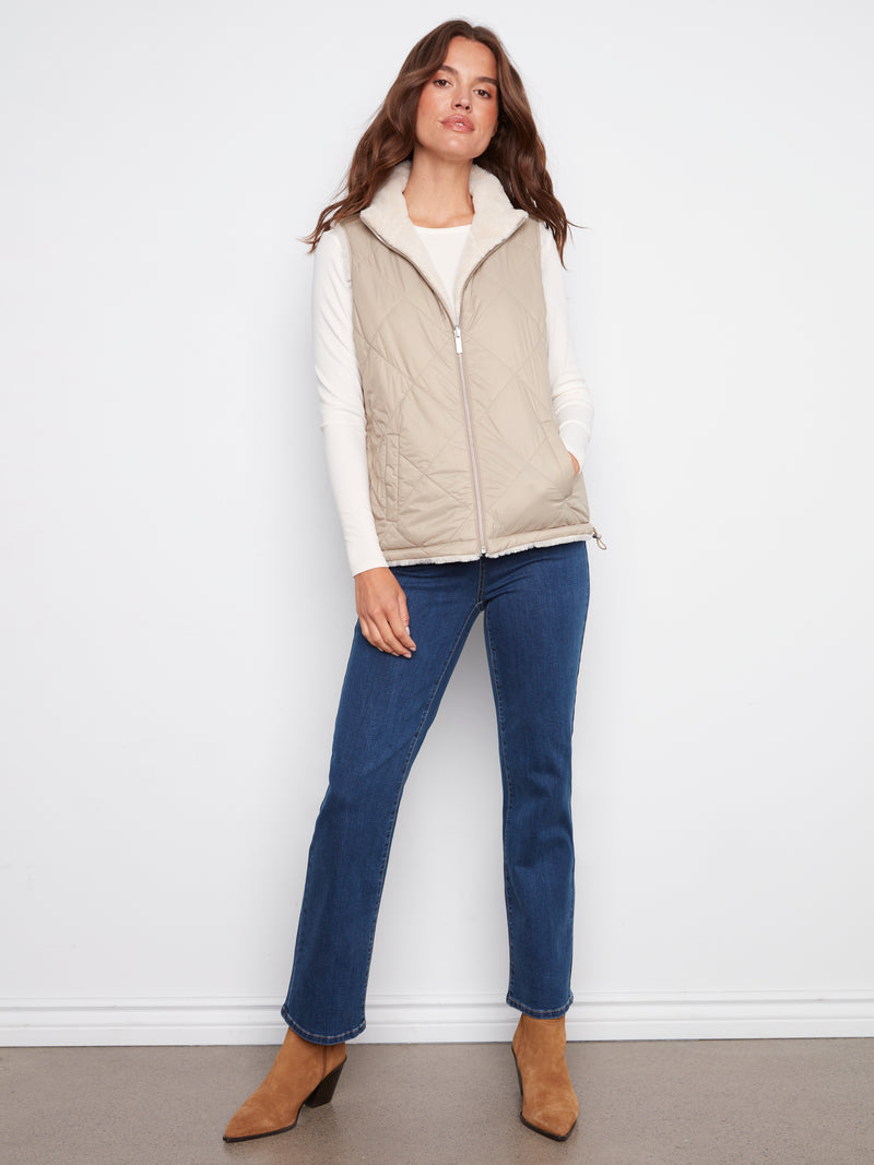 REVERSIBLE NYLON FAUX FUR VEST