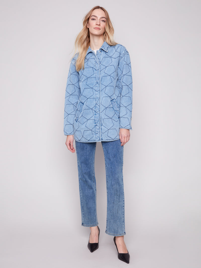 STAR QUILTED DENIM JACKET LT BLUE