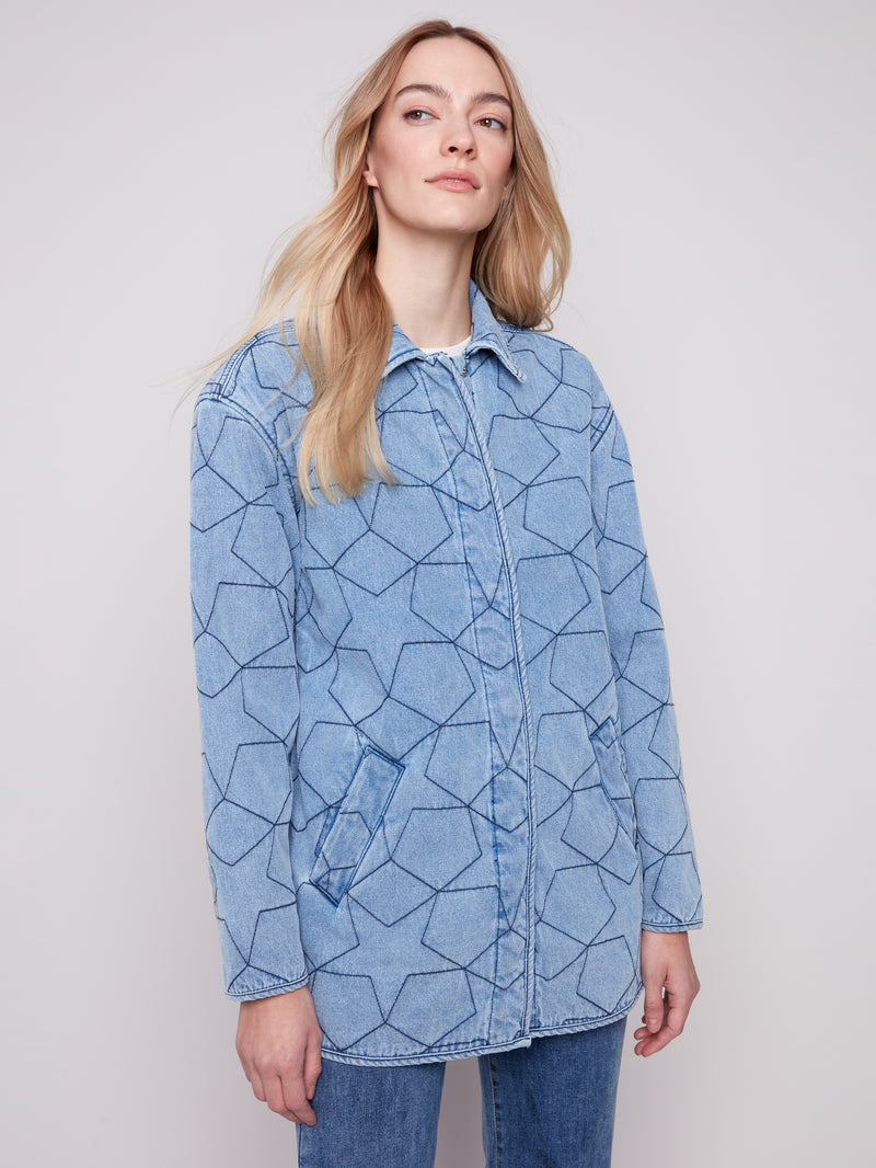 STAR QUILTED DENIM JACKET LT BLUE