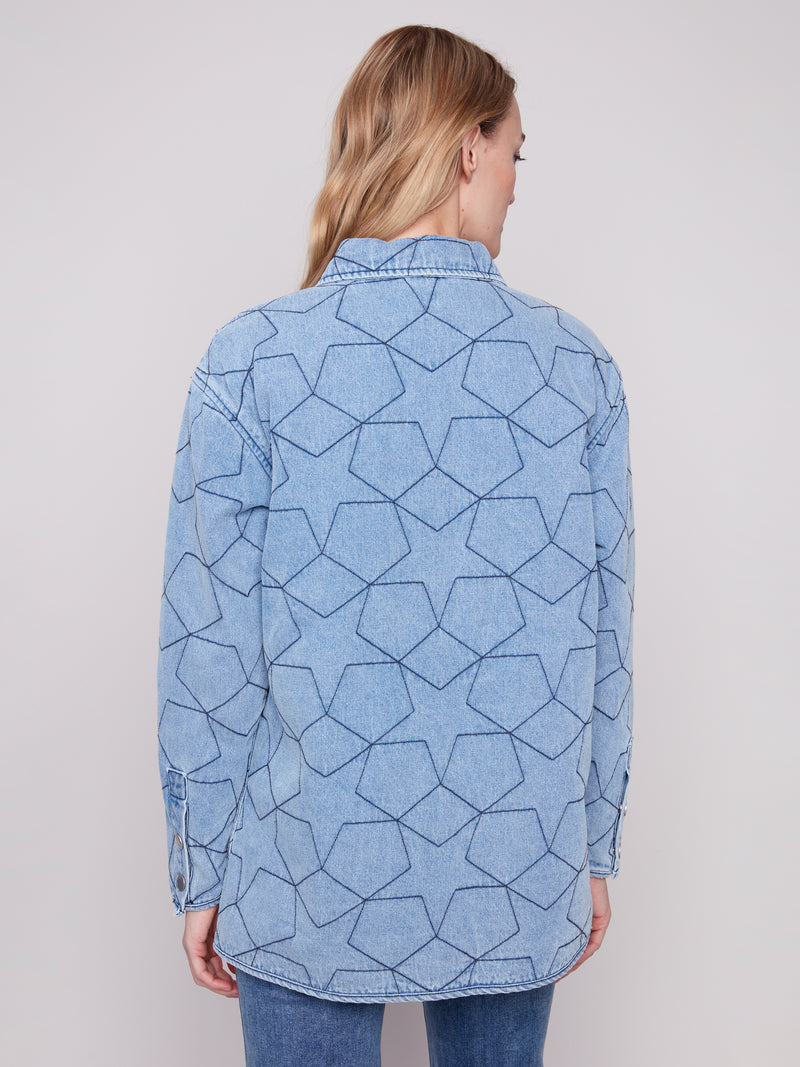 STAR QUILTED DENIM JACKET LT BLUE
