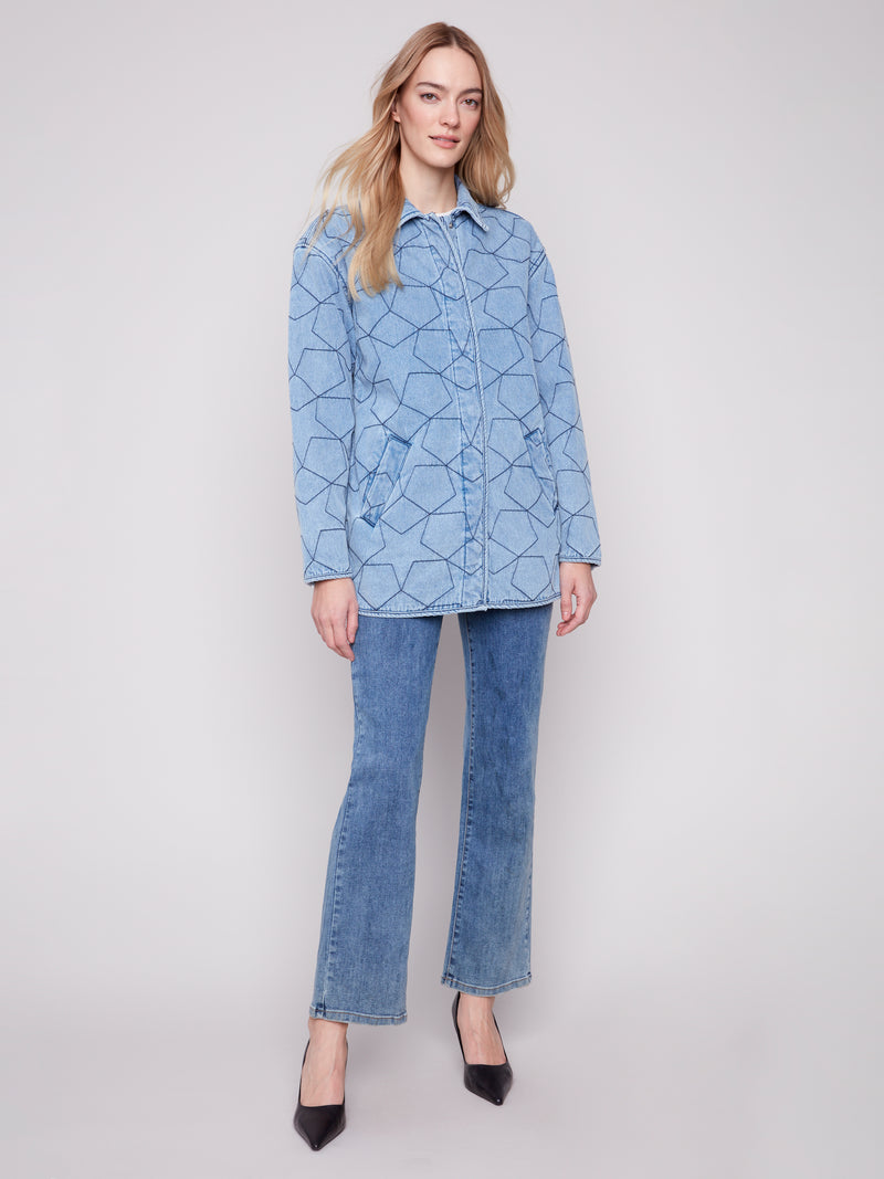 STAR QUILTED DENIM JACKET LT BLUE