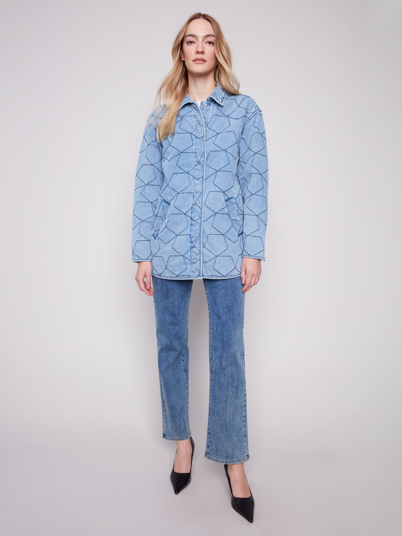 STAR QUILTED DENIM JACKET LT BLUE