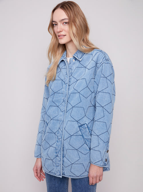 STAR QUILTED DENIM JACKET LT BLUE