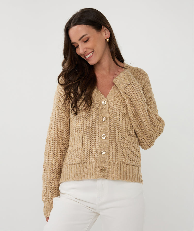 OVERSIZED LUREX CARDIGAN LIGHT SAND