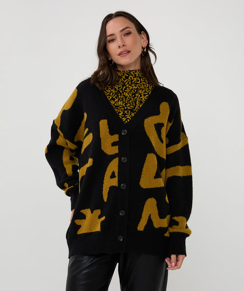 INTARSIA LETTER CARDIGAN