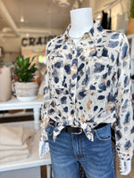 BUTTON UP FRONT TIE BLOUSE ANIMAL