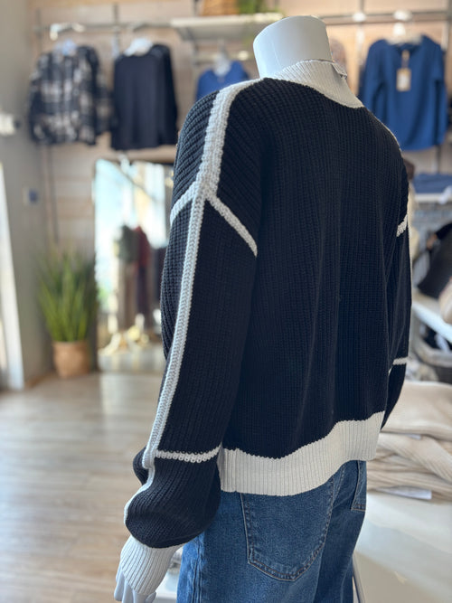 BLACK WHITE COLORBLOCK CARDIGAN