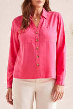 BUTTON FRONT BLOUSE RASPBERRY