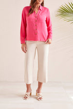 BUTTON FRONT BLOUSE RASPBERRY