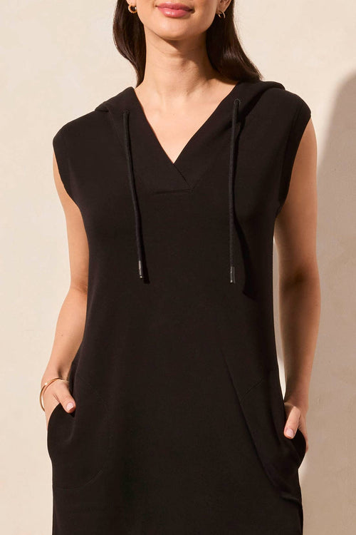 HOODED POCKET DRESS BLACK