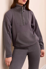 MOCK NECK ZIP TOP CHARCOAL