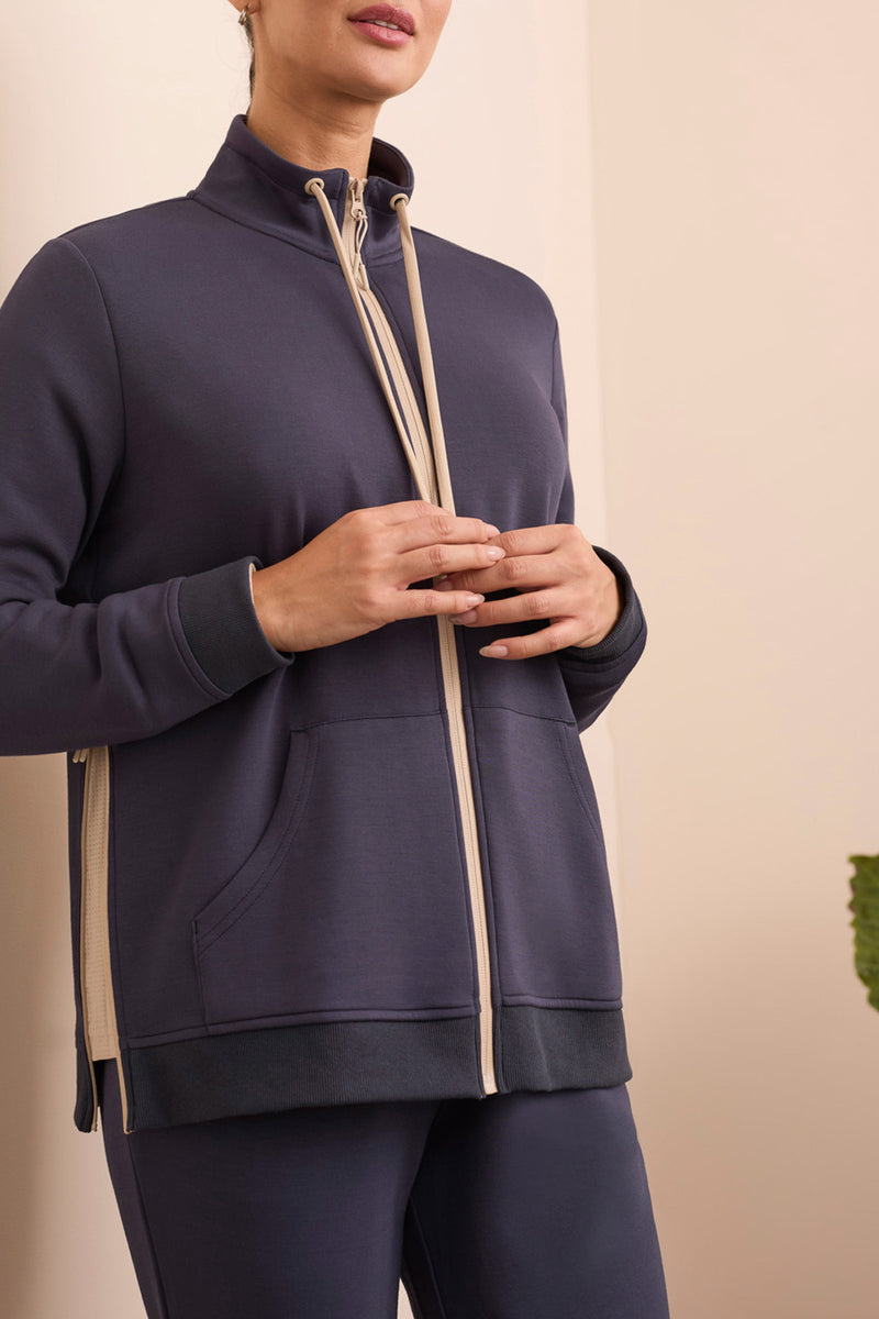SCUBA KNIT MOCK NECK CARDIGAN