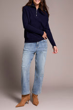 ZIP UP V NECK SWEATER