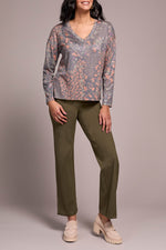 V-NECK KNIT TOP W/SIDE SLITS TUMERIC