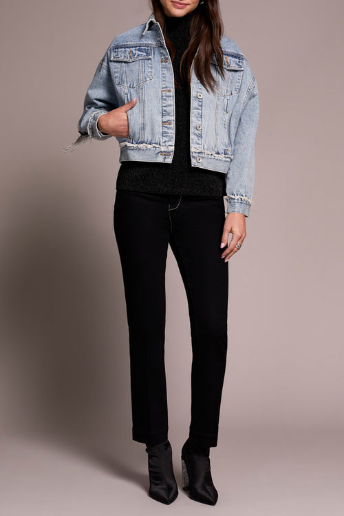 DENIM JACKET W CHAIN FRINGE DETAIL