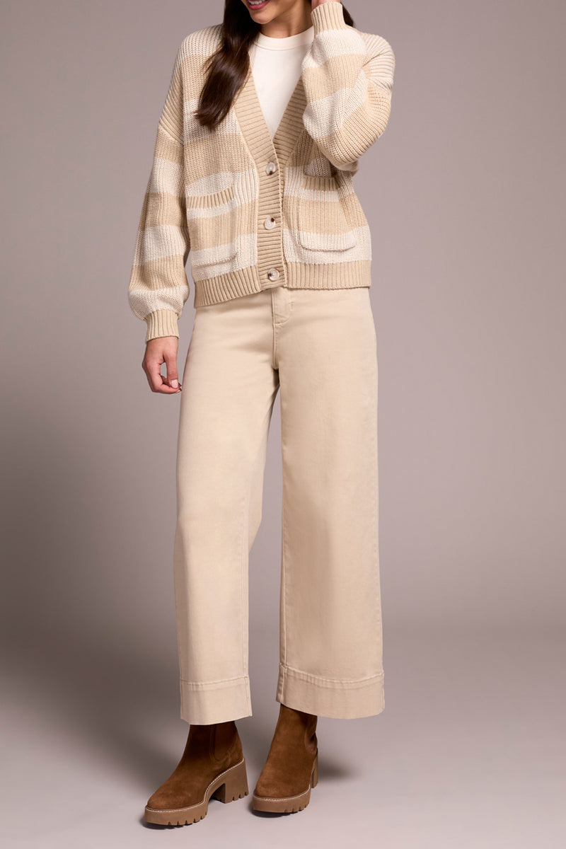 STRIPE COTTON CARDIGAN CREAM