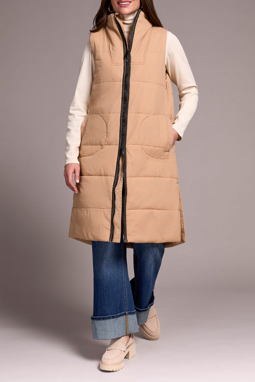ZIP FRONT QUILTED LONG VEST