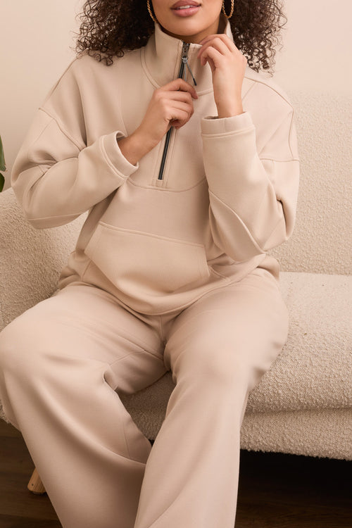 MOCK NECK ZIP TOP CREAM
