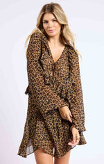LEOPARD CHIFFON RUFFLE TOP