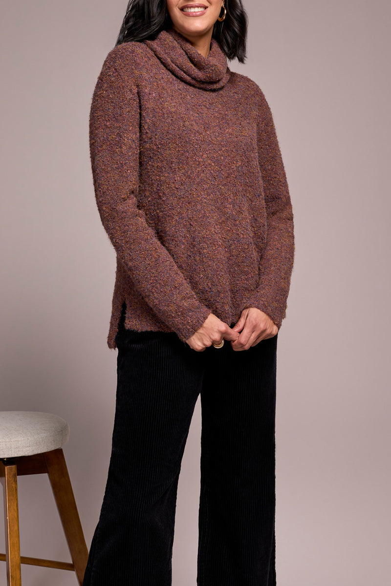COWL NECK SWEATER DARK TOFFEE