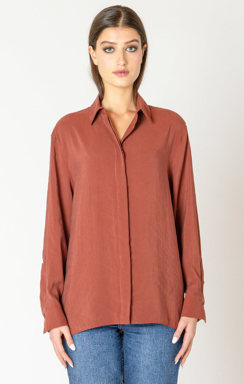 BUTTON BACK FLOWY BLOUSE