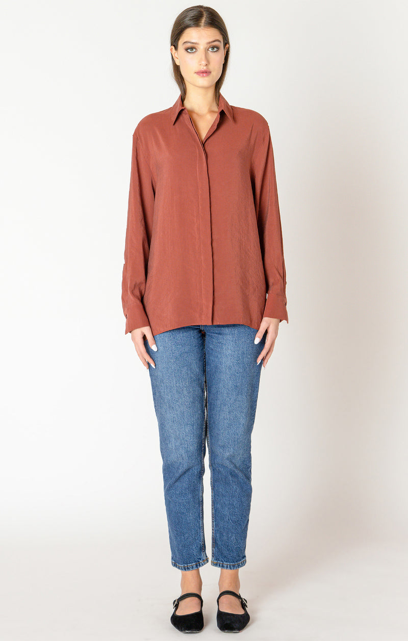BUTTON BACK FLOWY BLOUSE