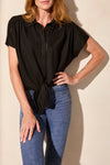 TIE FRONT BUTTON BLOUSE BLACK