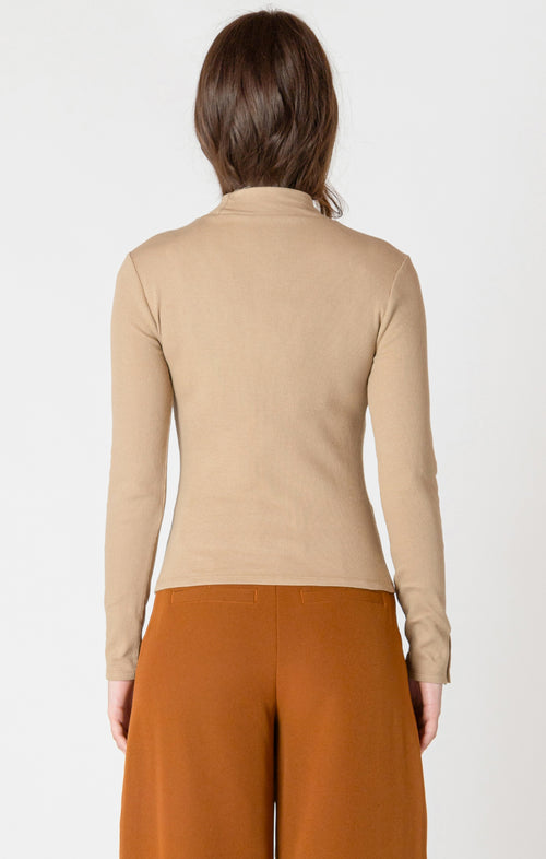 RIBBED MOCK NECK TOP WARM BEIGE