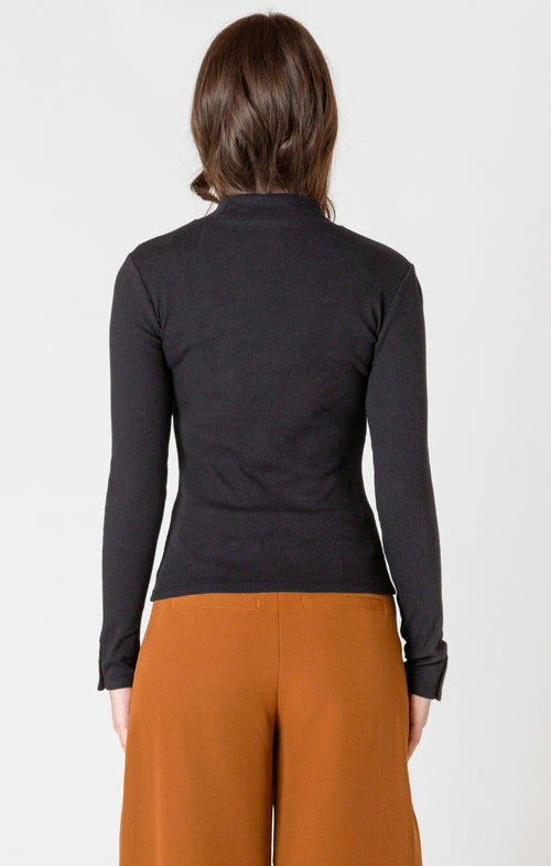 RIBBED MOCK NECK TOP BLACK