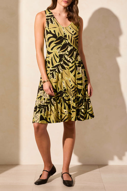 PRINTED SLEEVELESS DRESS AVOCADO