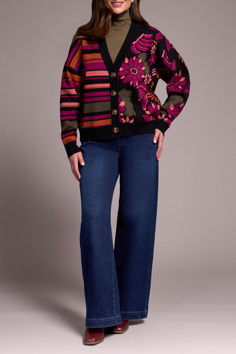 BUTTON FRONT JAQUARD CARDIGAN