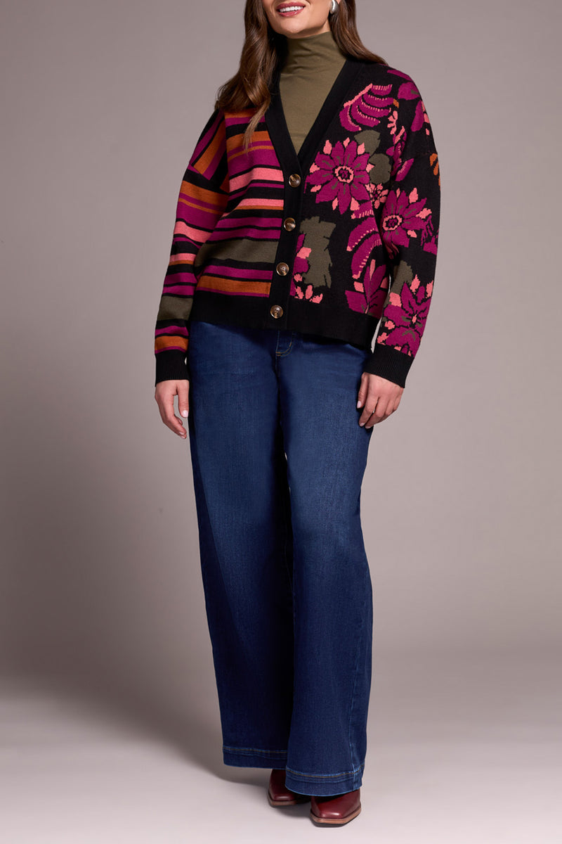 BUTTON FRONT JAQUARD CARDIGAN